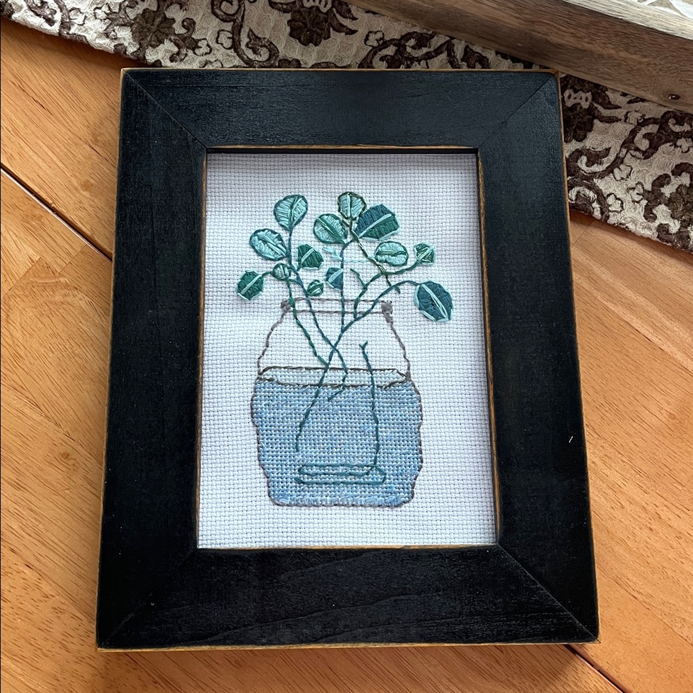 Framed Embroidered Plant Art